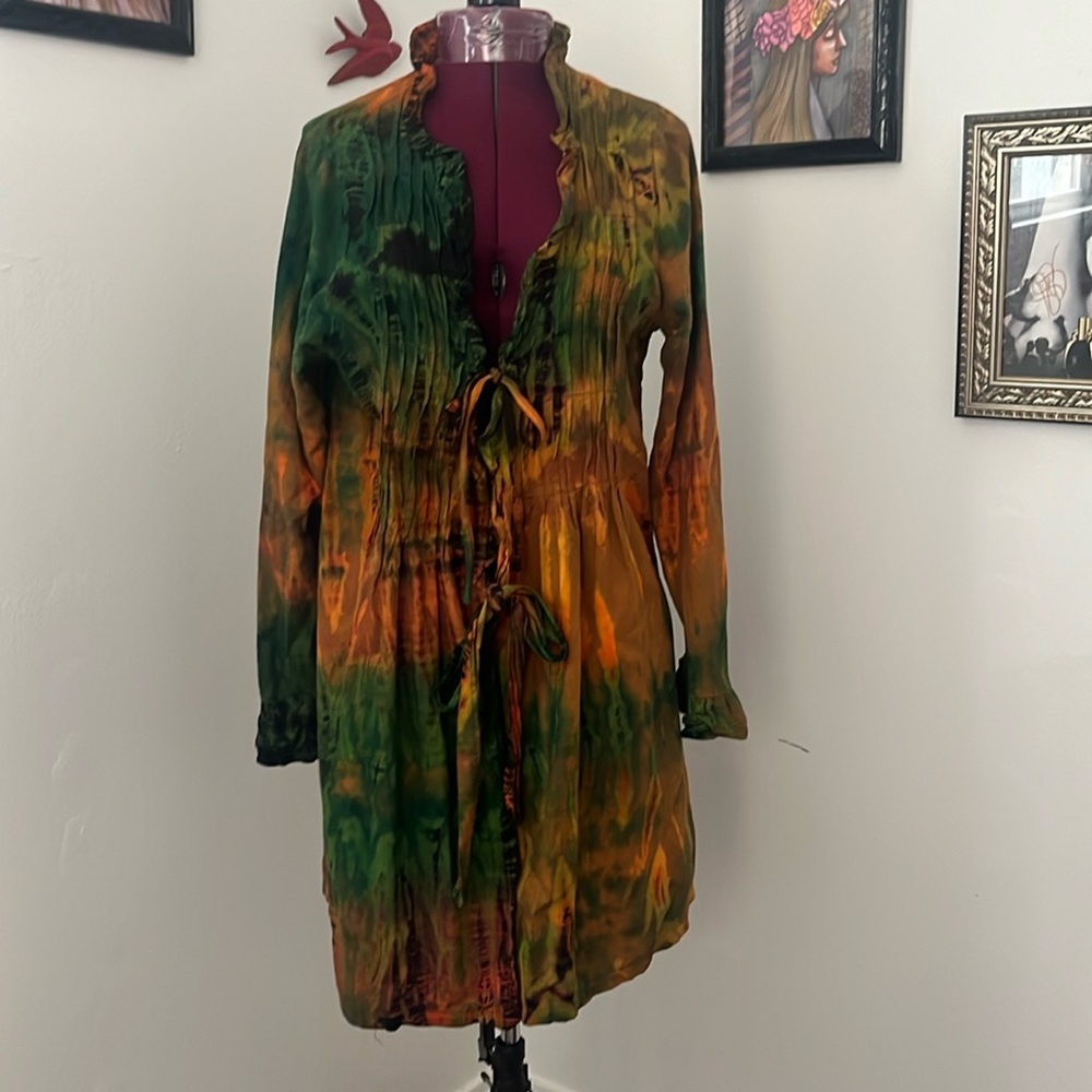 Tie dye, coat, duster, jacket, nwt, 100 percent cotton, jarli coat, artsy